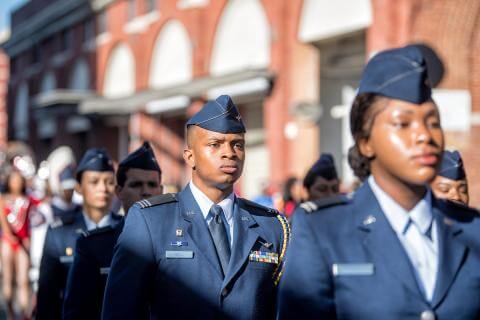 HU ROTC Cadets in formation During Homecoming Parade